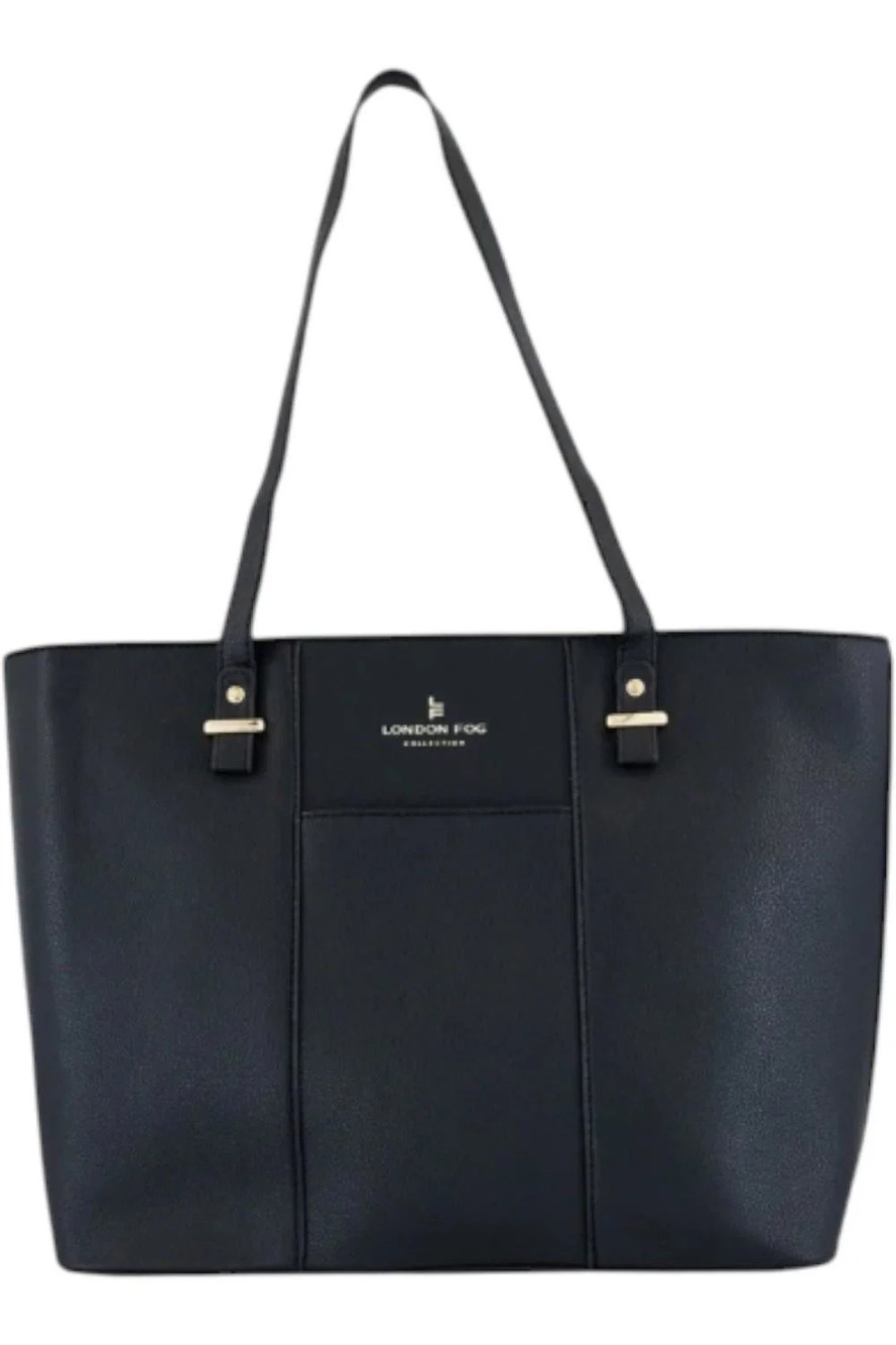 London Fog Faux Pebble Leather Tote Black
